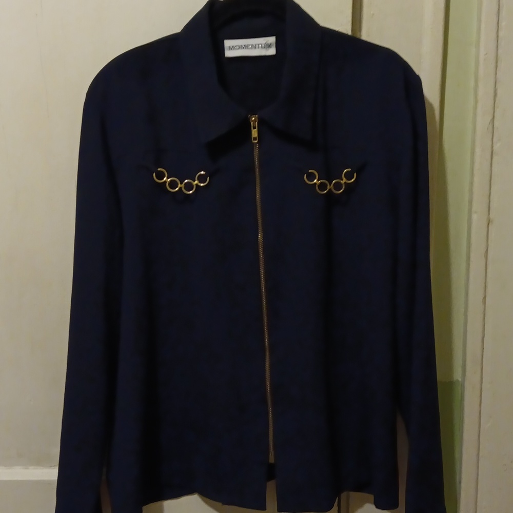 Gorgeous Momentum Blouse w Gold Jewelery, Hardware, Women's, Sz Lg, Navy Blue